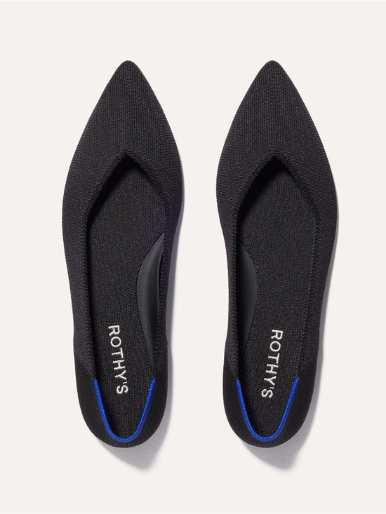 Rothy's Shoes - Rothy's Black Pointed-Toe Knit Flats with Blue Accent